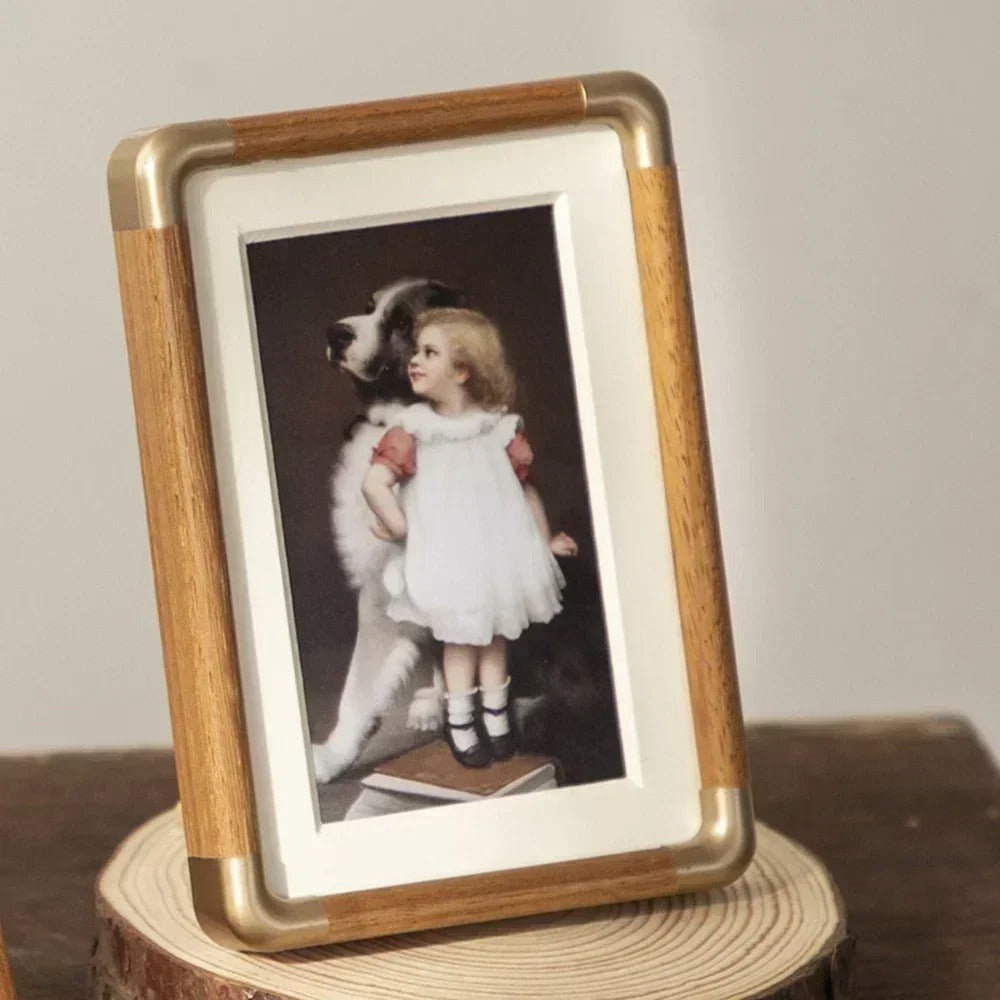 Brooks Tabletop Photo Frame | Vintage Wood & Brass Design | Vintage-inspired Shelf