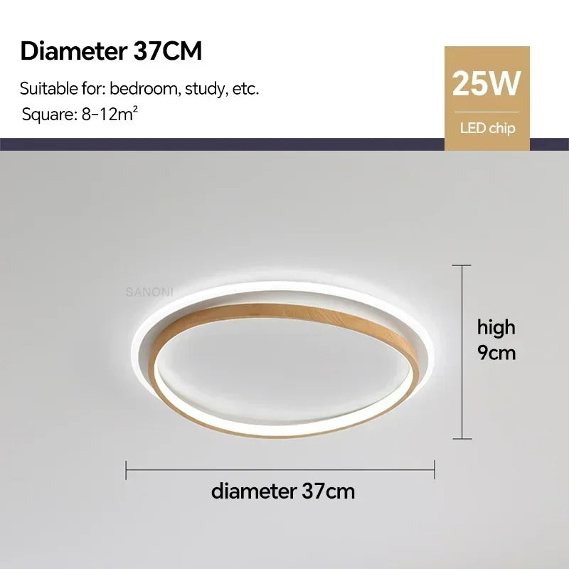 LED Modern Ceiling Lamp | Walnut & Gold Round Design | Ceiling Light Wood Nordic Bedroom