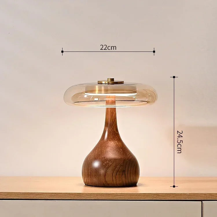 Andi Glass Table Lamp | Modern Brass & Wood Accent Light | Walnut LED Adjustable Art Deco