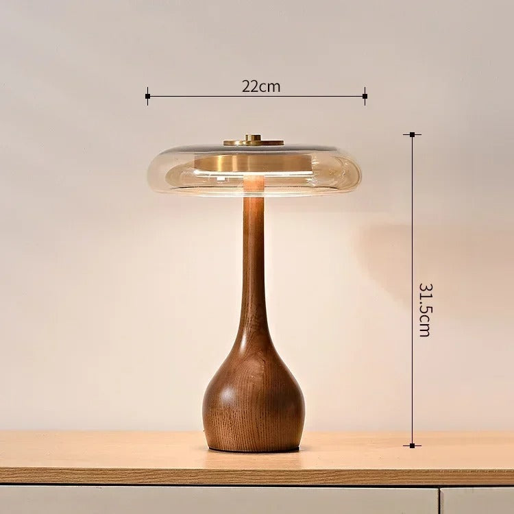 Andi Glass Table Lamp | Modern Brass & Wood Accent Light | Walnut LED Adjustable Art Deco