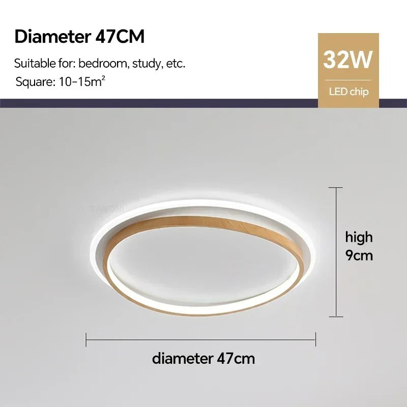 LED Modern Ceiling Lamp | Walnut & Gold Round Design | Ceiling Light Wood Nordic Bedroom
