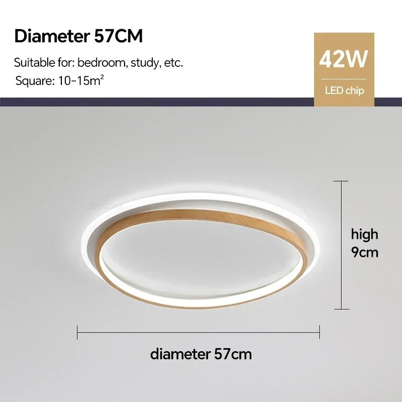 LED Modern Ceiling Lamp | Walnut & Gold Round Design | Ceiling Light Wood Nordic Bedroom