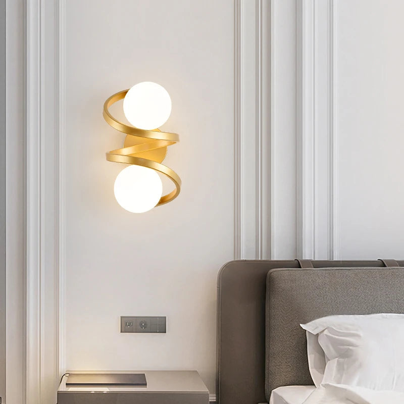 Astra Wall Light | Modern Dual LED Globe Design | Glass Metal Bedroom