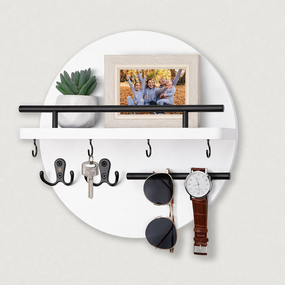 Round Wooden Key Holder | Stylish & Eco-Friendly Wall Organiser | Wood Metal Hallway